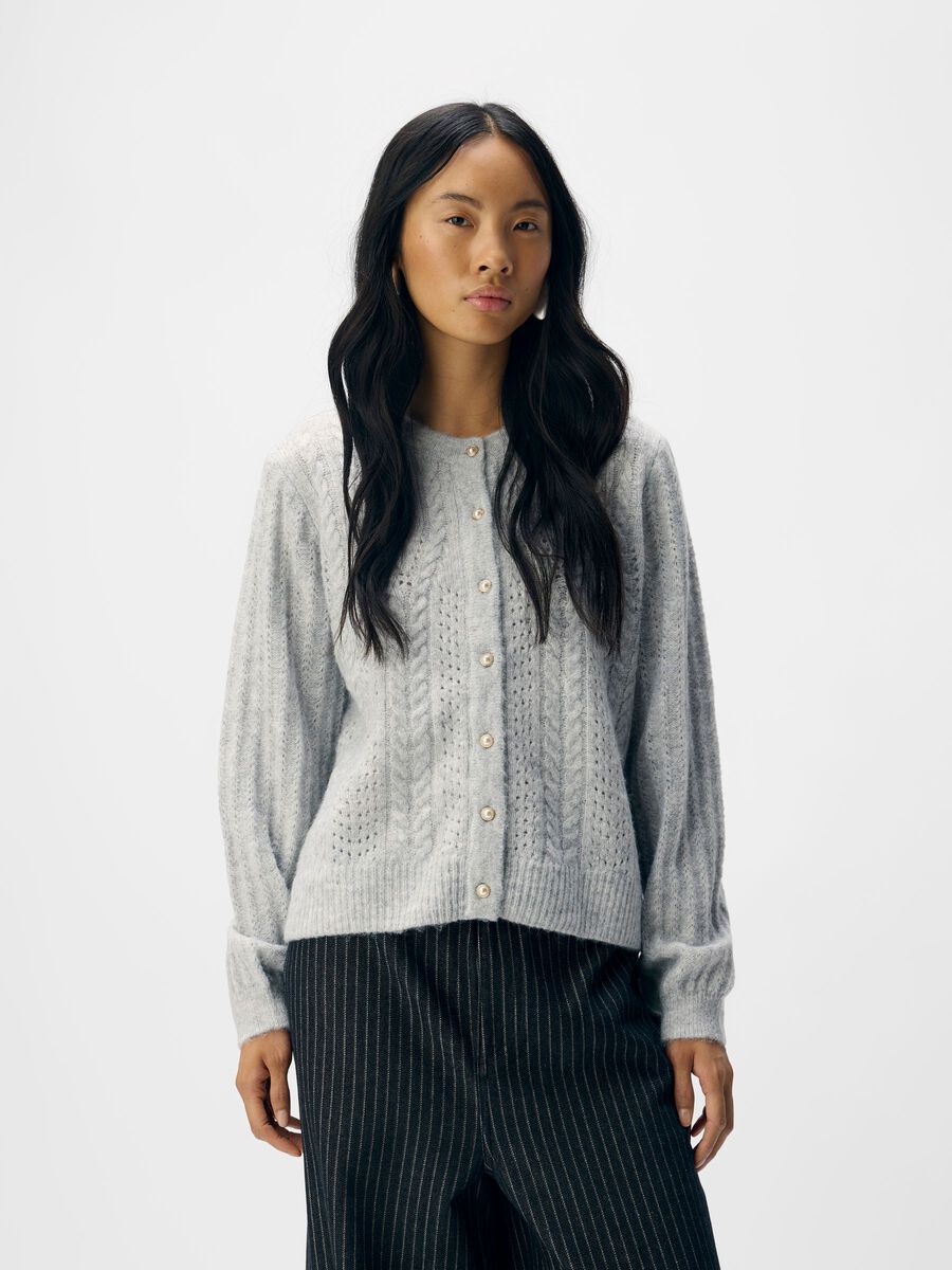 Carousel image - CABLE KNIT CARDIGAN, Light Grey Melange | 2