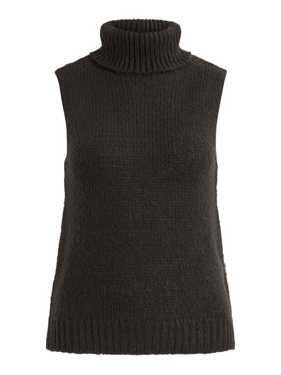 Carousel image - KNITTED ROLL NECK WAISTCOAT, Black | 1