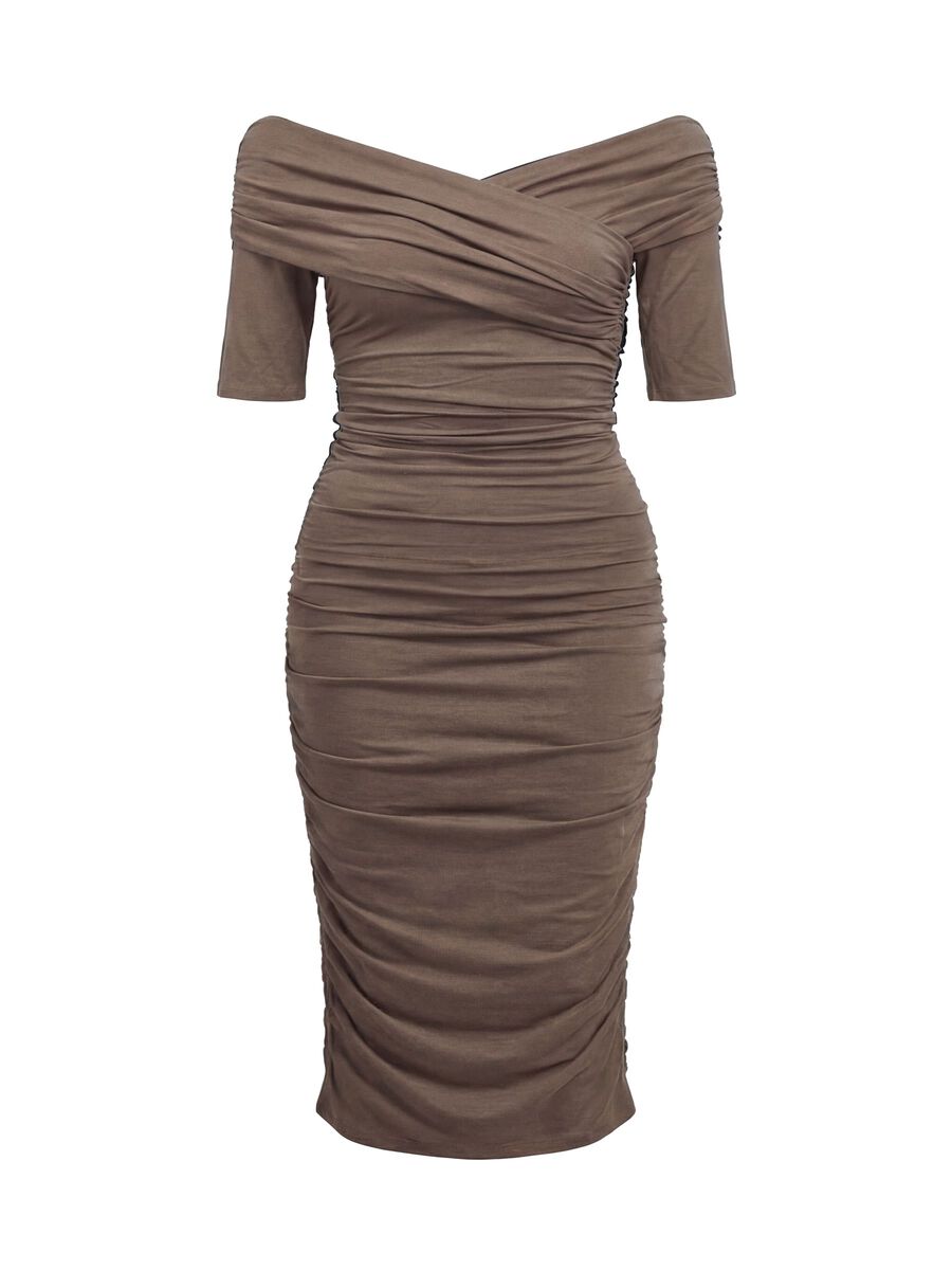 Product carousel image - OFF-SHOULDER RUCHED DRESS, Morel | 1