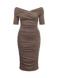 Product image thumbnail - OFF-SHOULDER RUCHED DRESS, Morel | 1