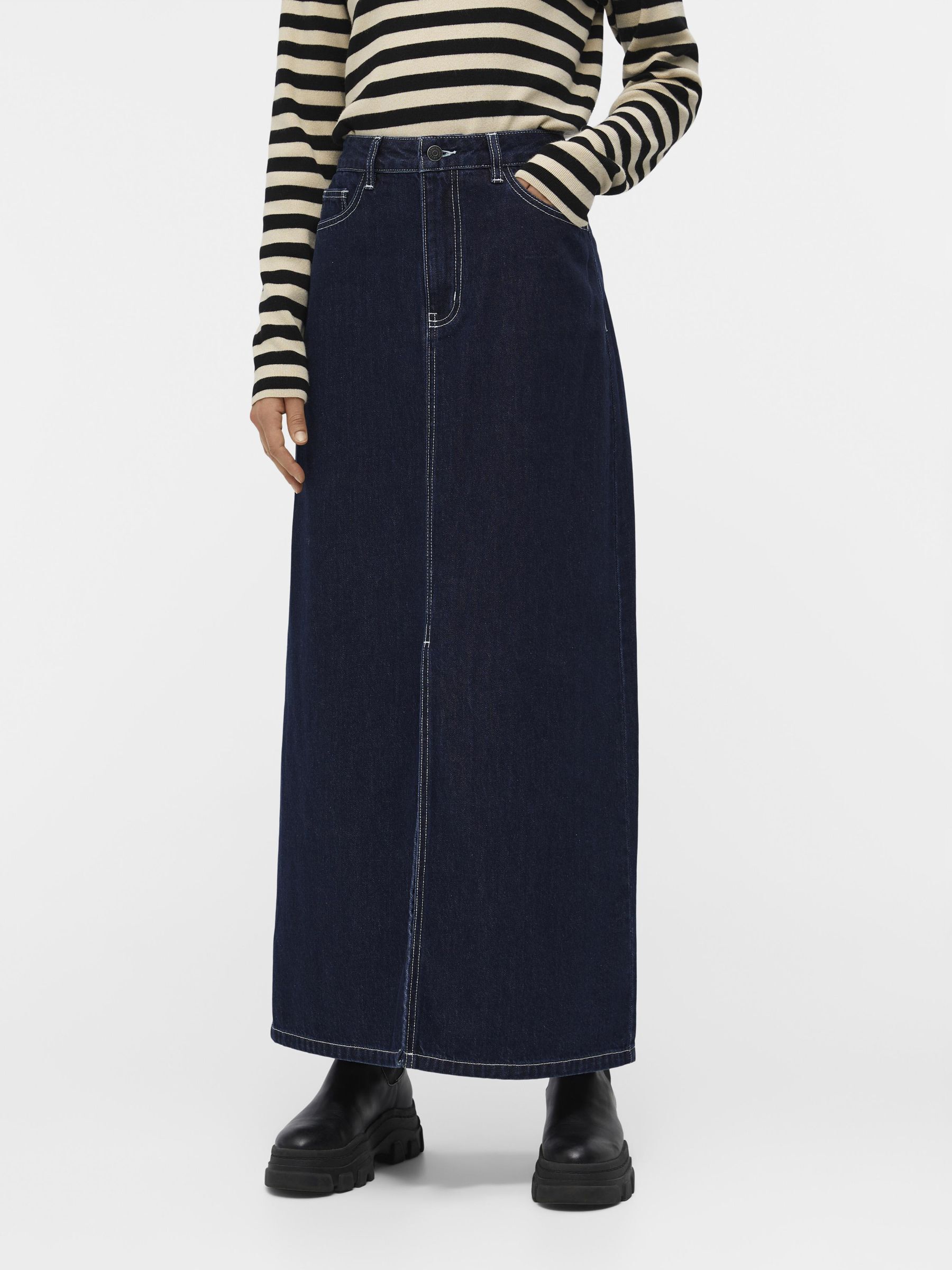 Black colour blue sales denim maxi skirt 9889