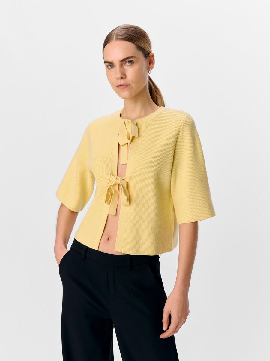 OBJECT KORTERMET STRIKKET CARDIGAN, Pale Banana, highres - 23044018_PaleBanana_1177432_003.jpg