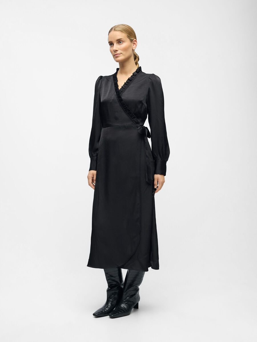 Product carousel image - MAXI LENGTH WRAP DRESS, Black | 1