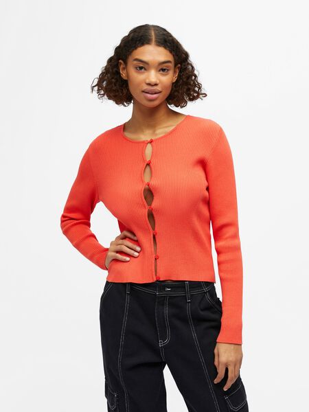 Object Collectors Item RIBBED KNITTED CARDIGAN, Hot Coral, highres - 23041159_HotCoral_003.jpg