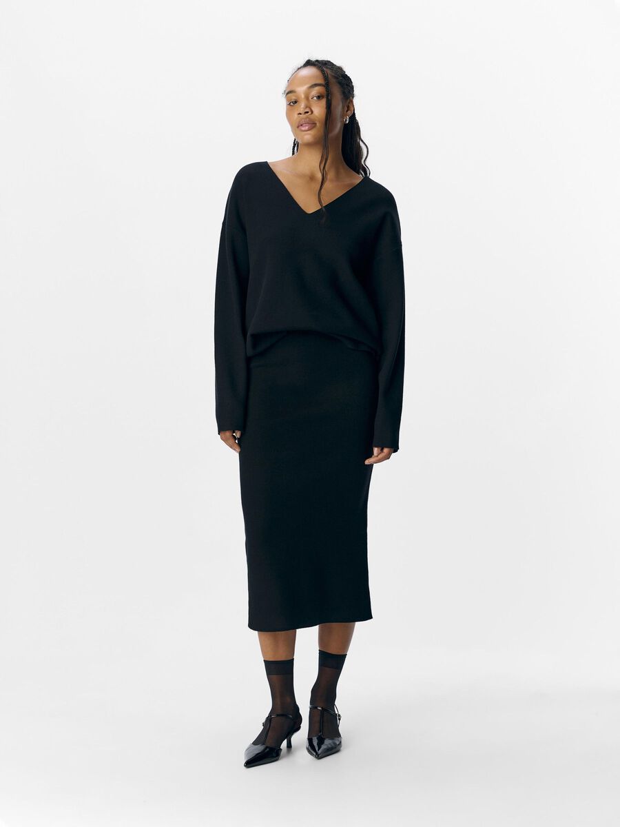 Carousel image - V-NECK KNITTED PULLOVER, Black | 4
