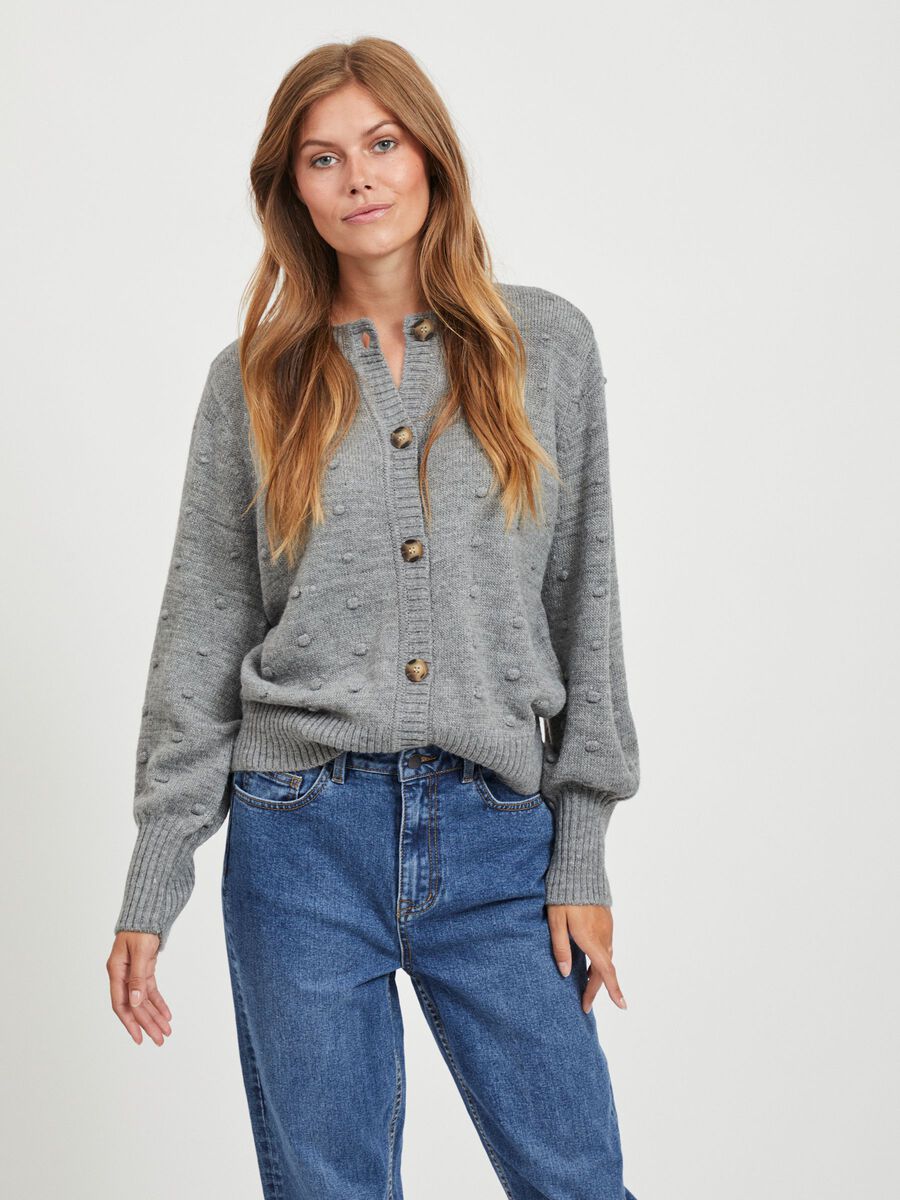 OBJECT BALLONÄRMEL STRICKJACKE, Medium Grey Melange, highres - 23033262_MediumGreyMelange_003.jpg