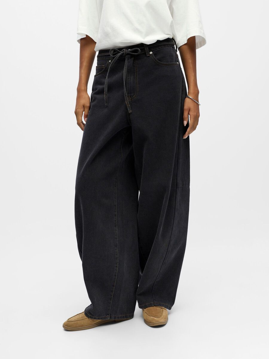 Carousel image - WIDE LEG BARREL FIT JEANS, Black Denim | 2
