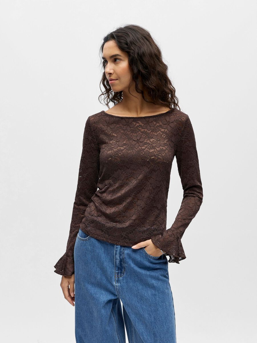 Product carousel image - LACE TOP, Seal Brown | 1