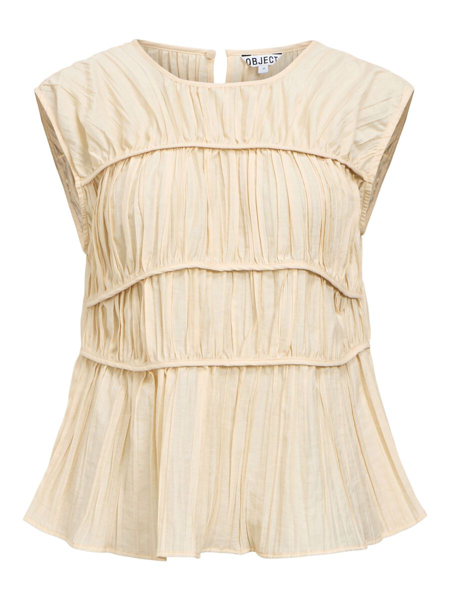 Product carousel image - RUFFLED SLEEVELESS BLOUSE, Macadamia | 2