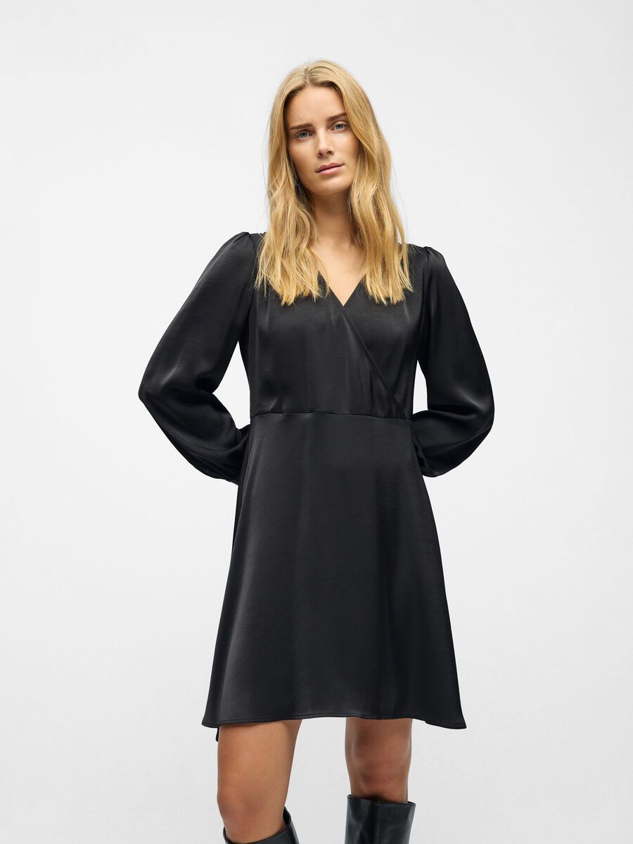 Product carousel image - V-NECK MINI DRESS, Black | 1