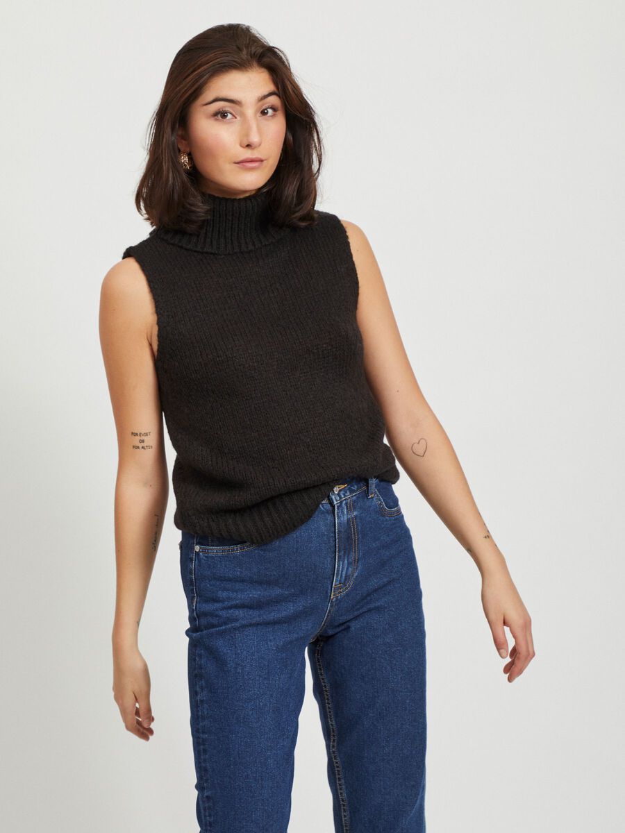 Carousel image - KNITTED ROLL NECK WAISTCOAT, Black | 3