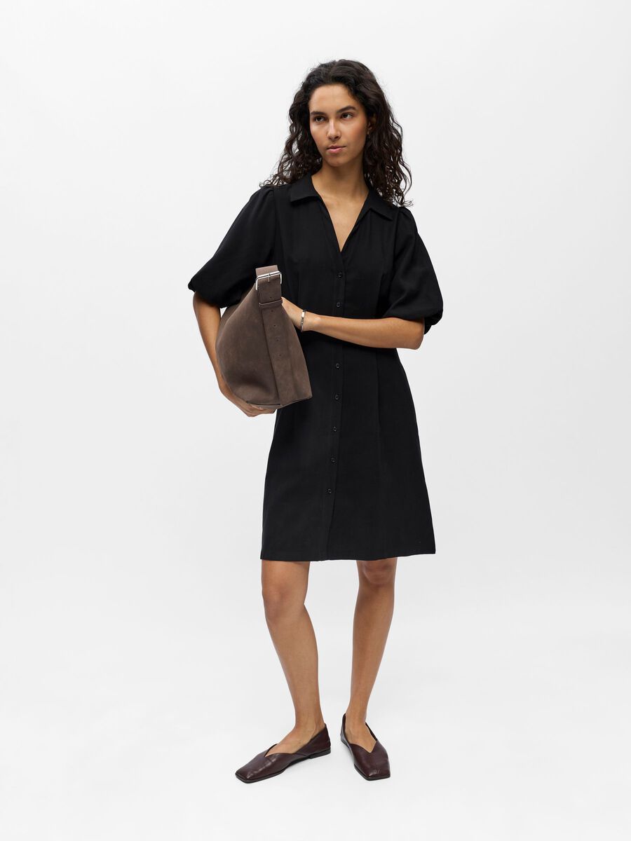 Carousel image - V-NECK PUFF SLEEVE DRESS, Black | 4