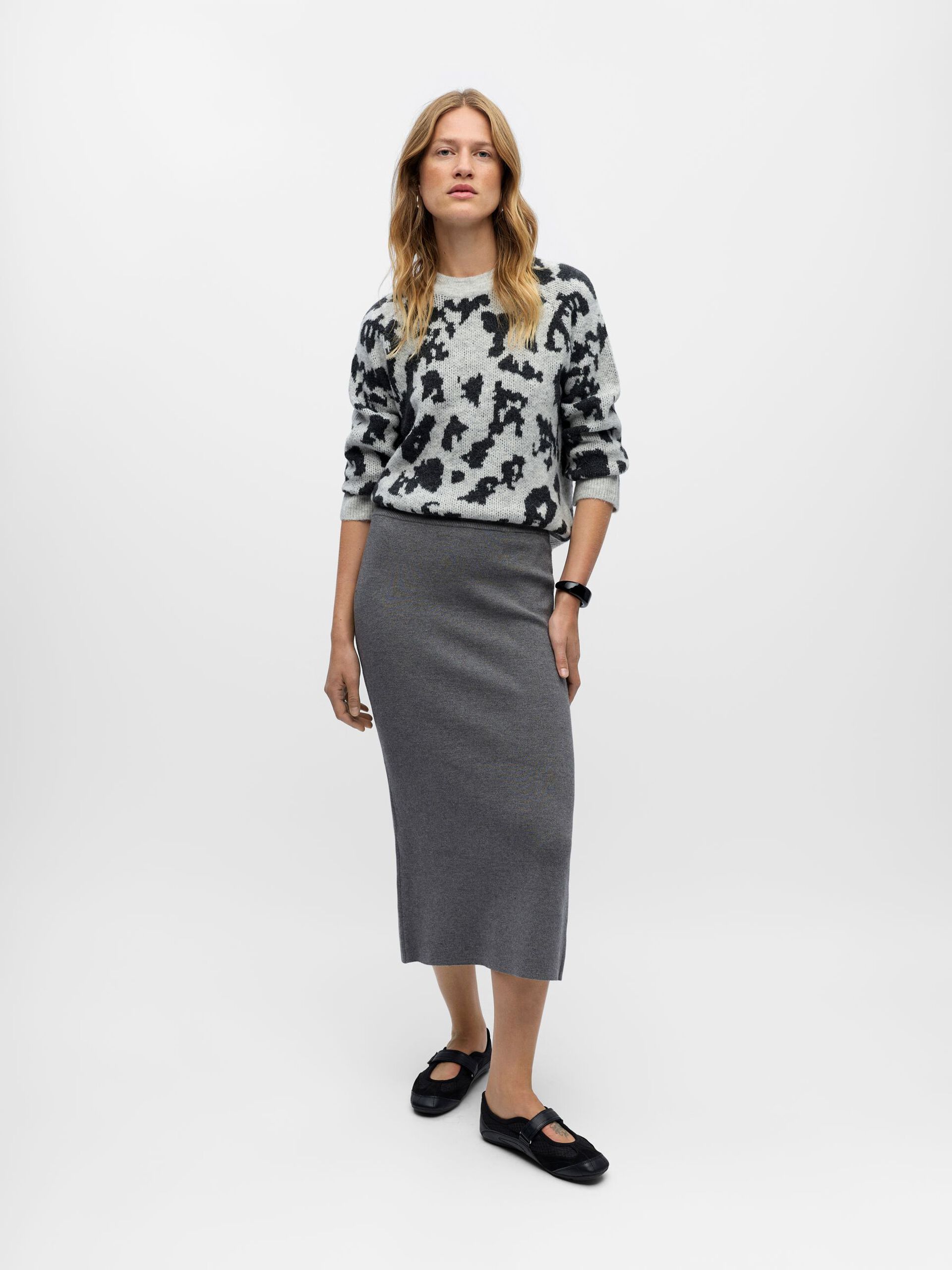 Carousel image - GEBREID MAXI ROK, Medium Grey Melange | 4