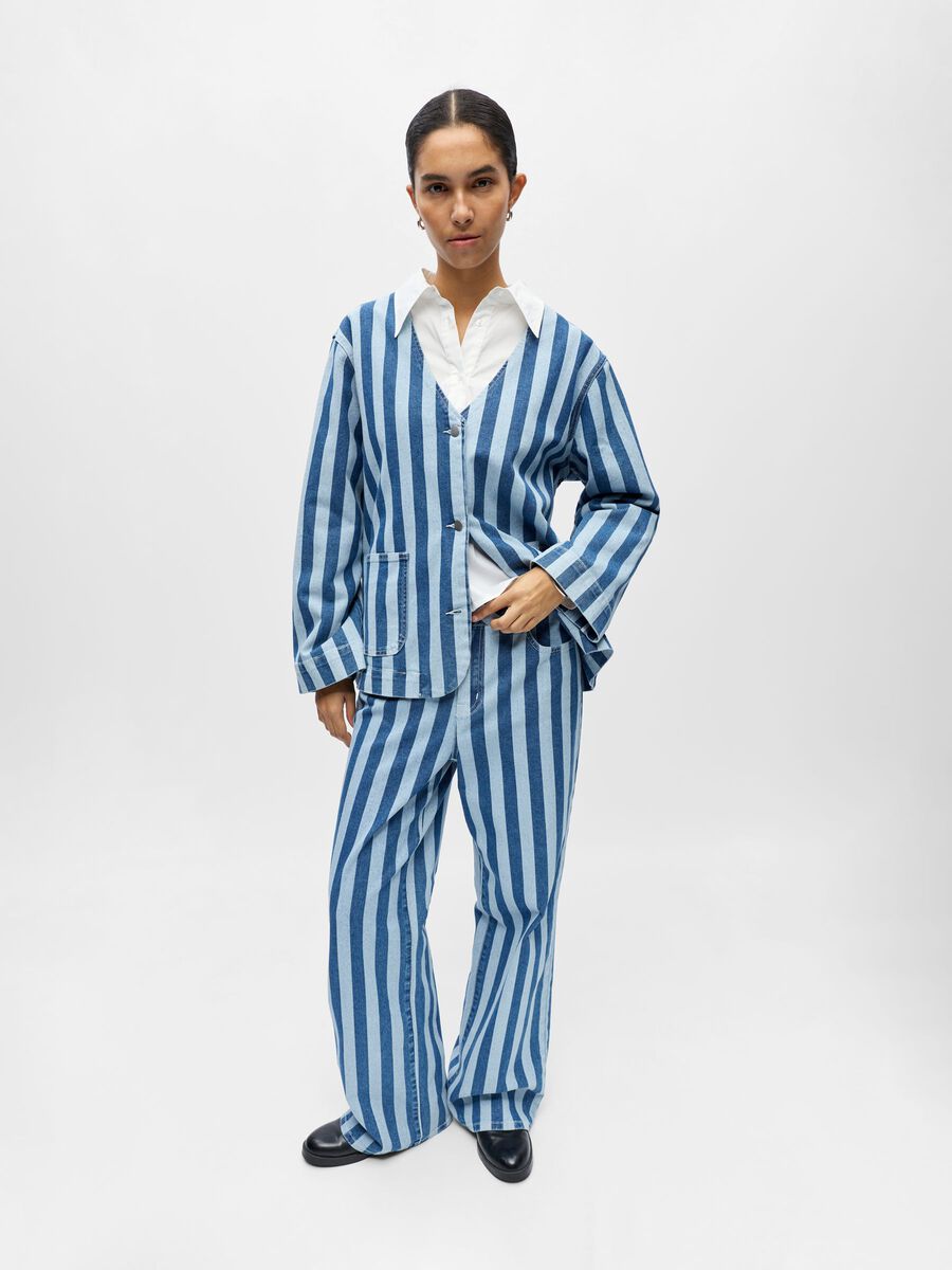 Carousel image - GESTREEPT WIDE LEG JEANS, Light Blue Denim | 6