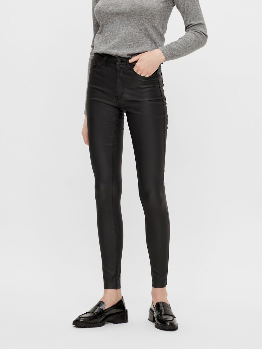 Object Collectors Item COATED SLIM FIT TROUSERS, Black, highres - 23032968_Black_003.jpg