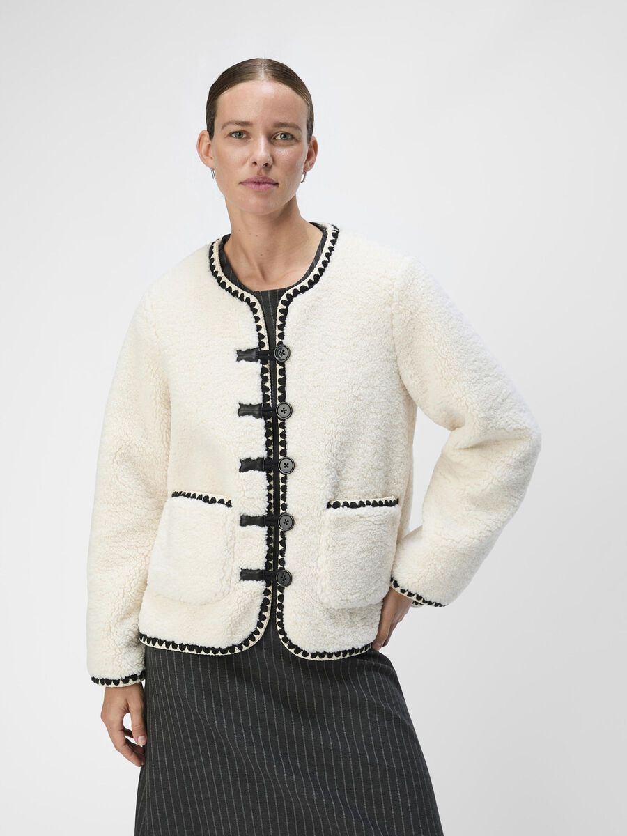 Long Sleeve Contrast Stitching Plush Cardigan