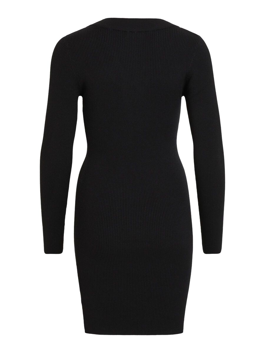 Object Collectors Item V-NECK KNITTED DRESS, Black, highres - 23032973_Black_002.jpg