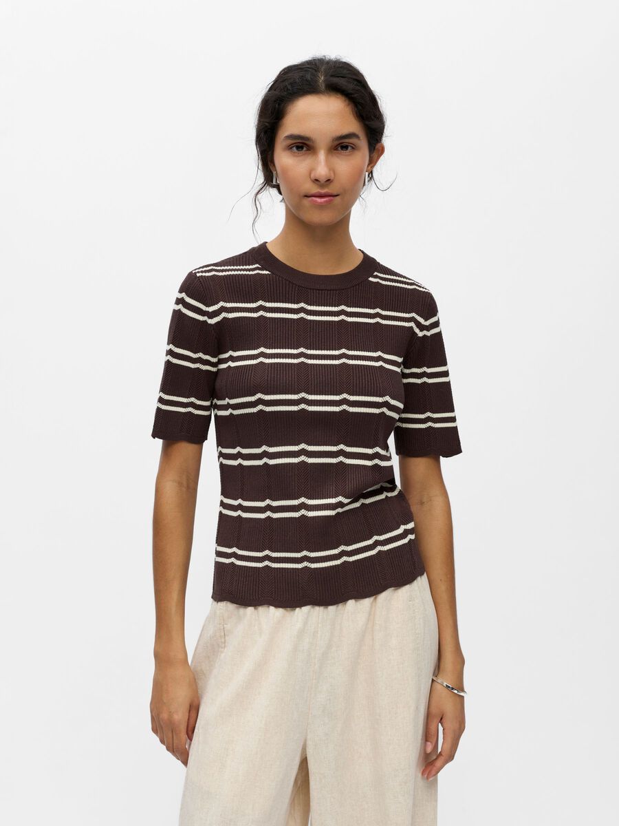 Product carousel image - RIBBED SHORT-SLEEVE KNIT, Seal Brown | 1