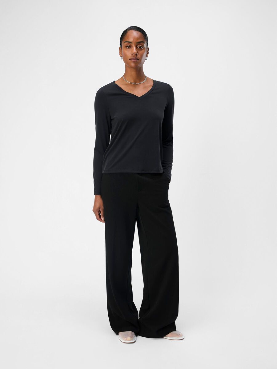 Carousel image - V-HALSET TOP MED LANGE ÆRMER, Black | 4