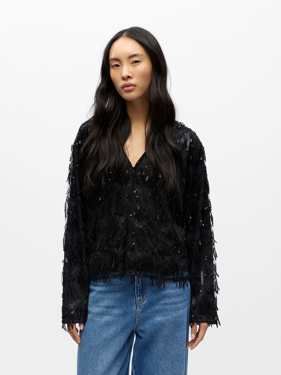 Product carousel image - BEADED WRAP CARDIGAN, Black | 1