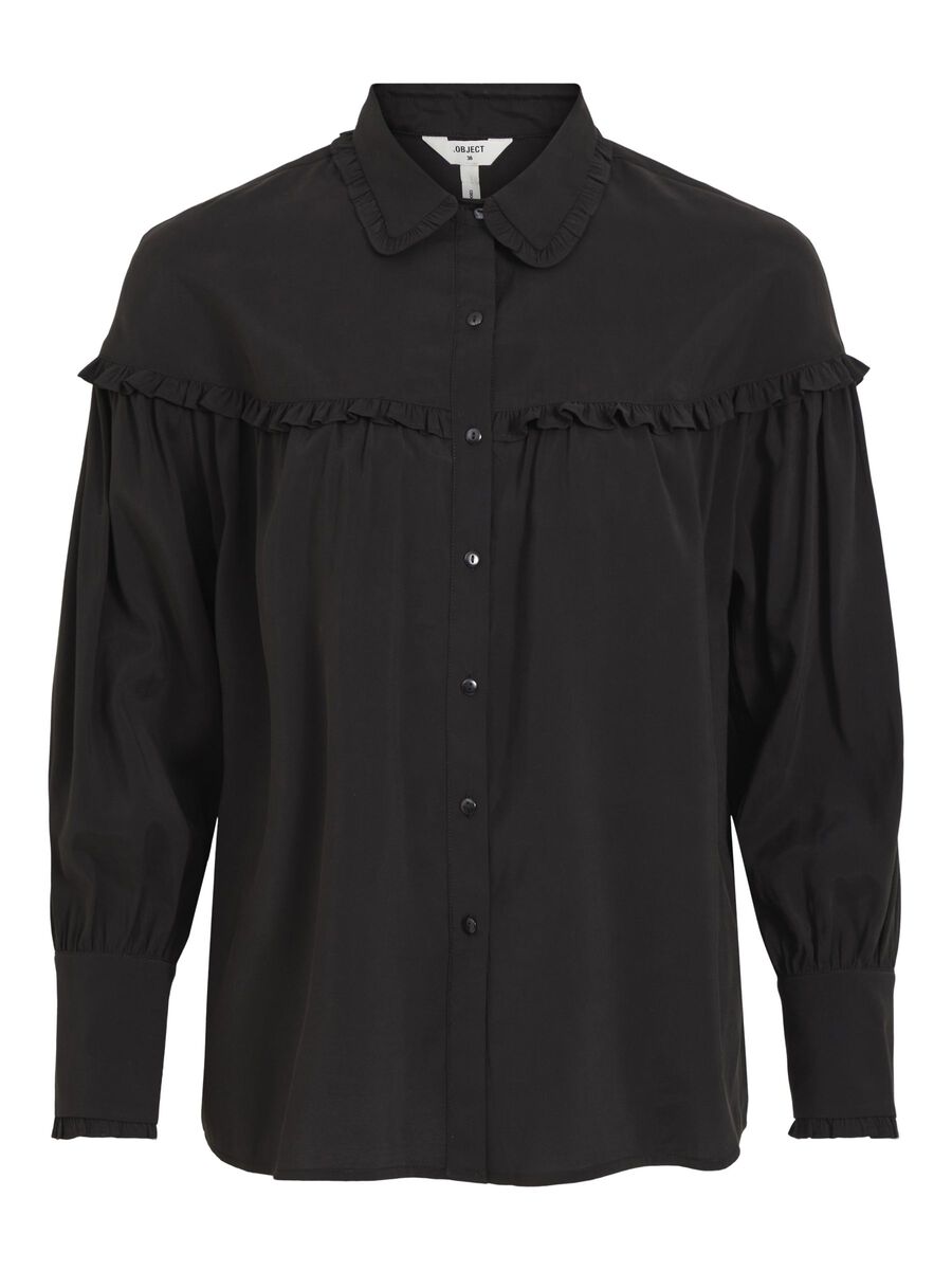 RUFFLE OVERSIZE SHIRT, Black, highres