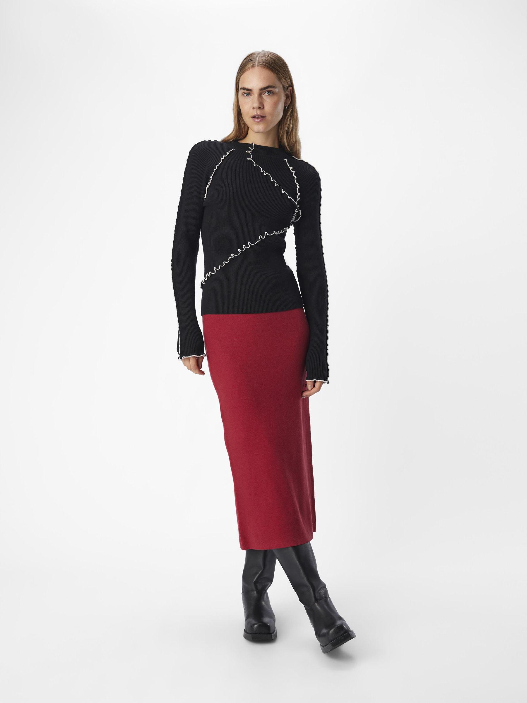 KNITTED MAXI SKIRT Red .OBJECT CI UK