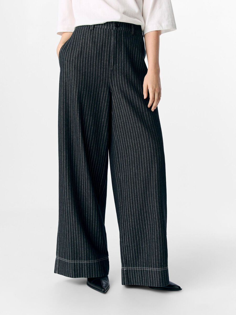 Product carousel image - STRIPED WIDE-LEG TROUSERS, Black Denim | 1