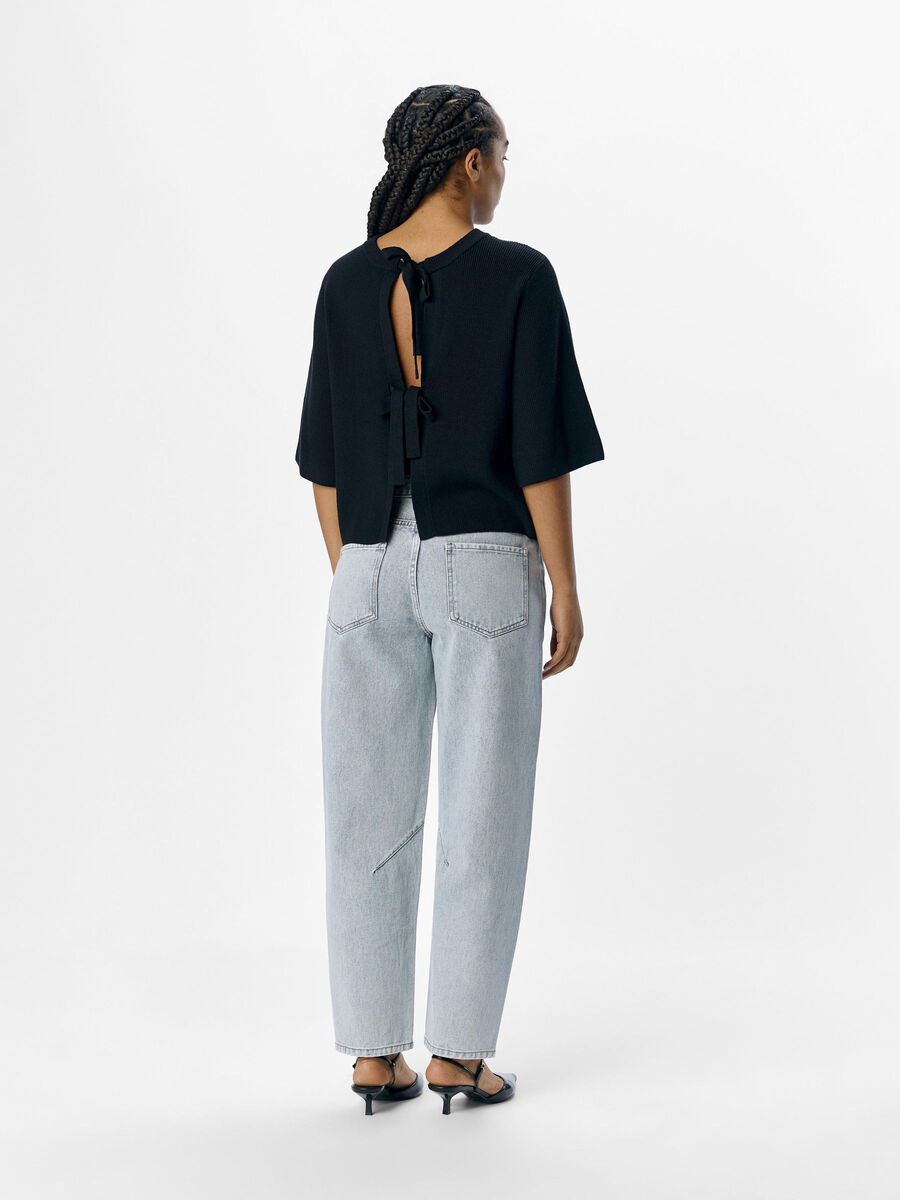 OBJECT SHORT-SLEEVED KNITTED CARDIGAN, Black, highres - 23044018_Black_004.jpg