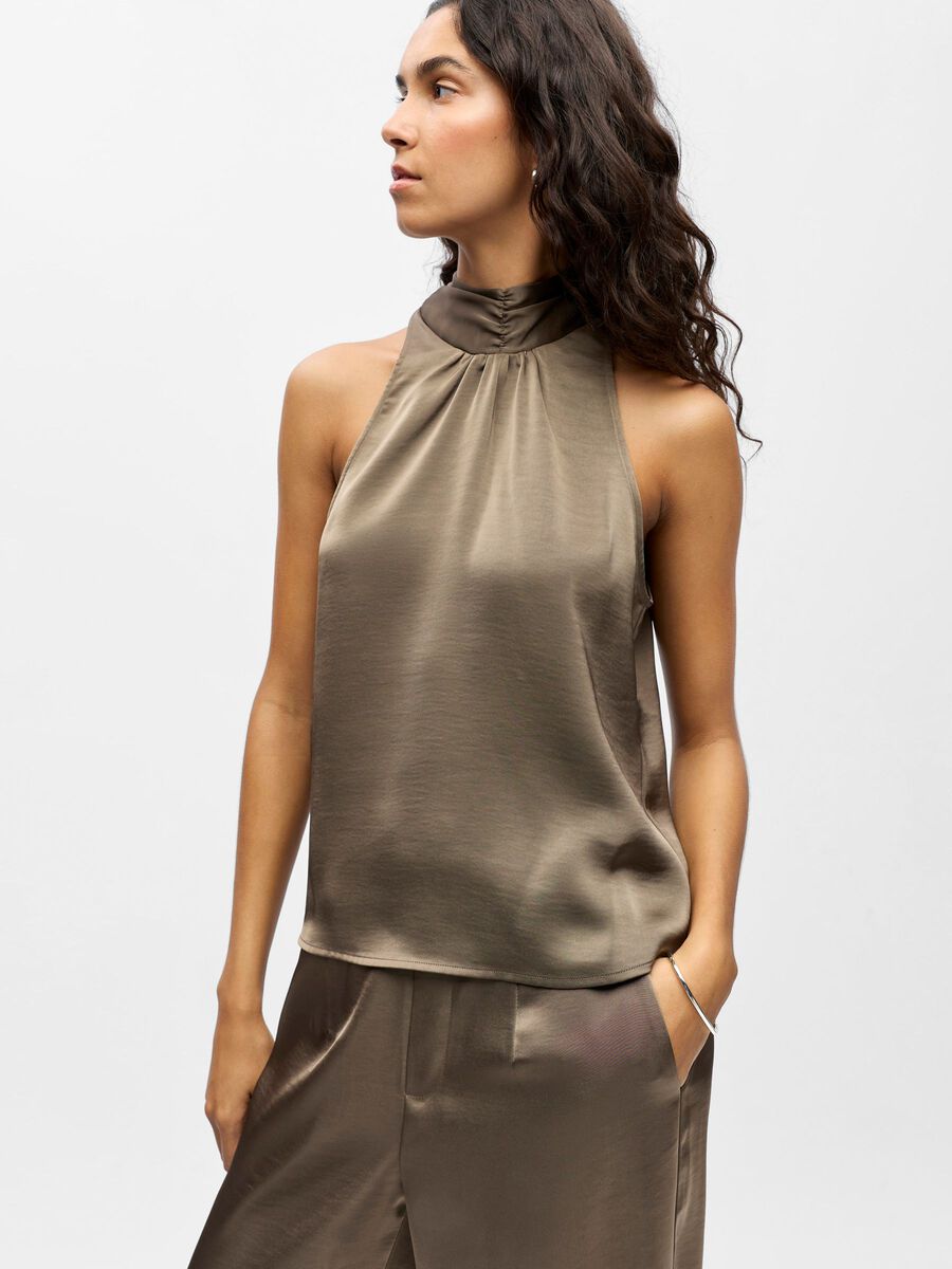 Carousel image - SATIN HALTERNECK TOP, Morel | 6