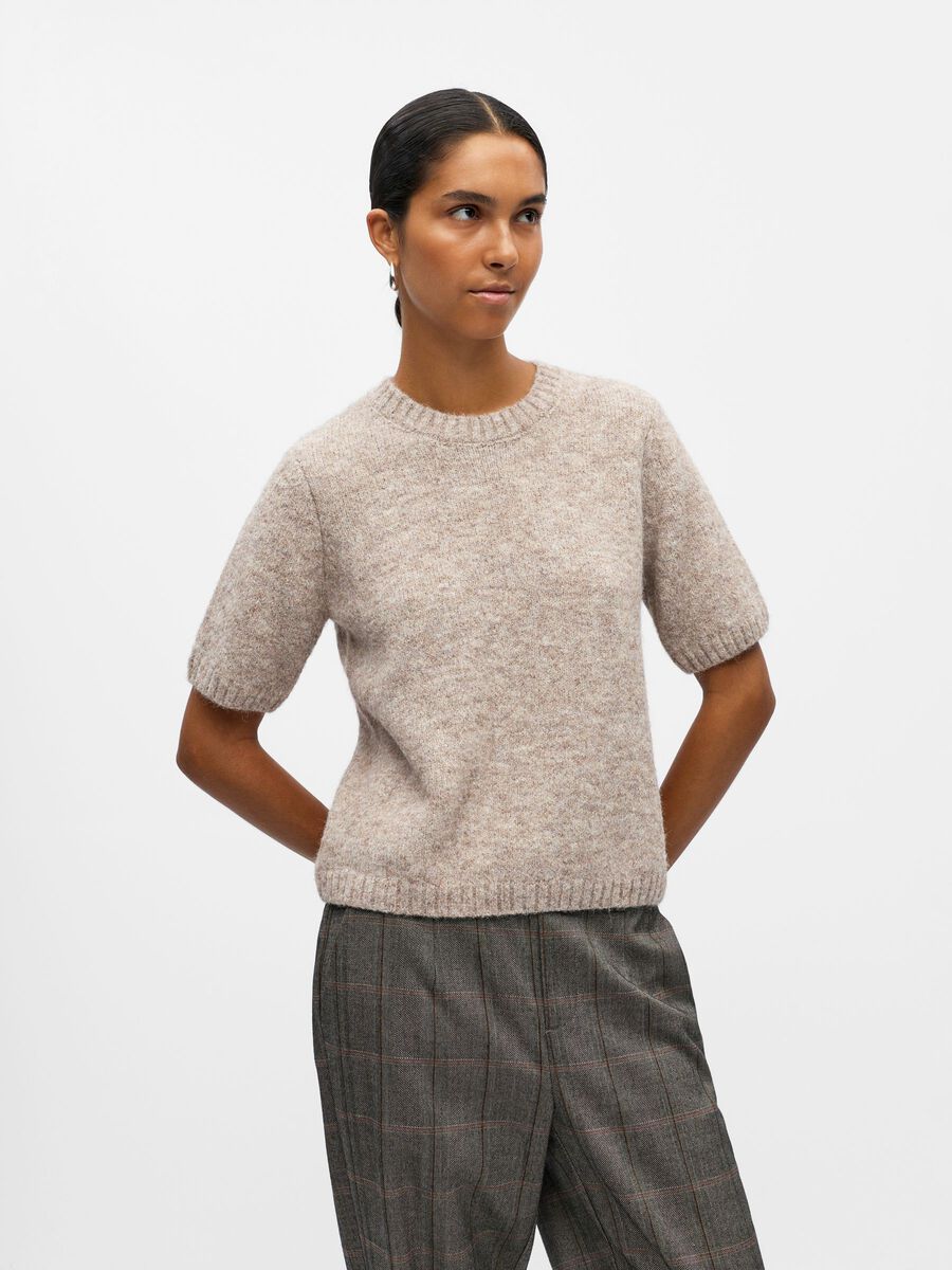 Product carousel image - SHORT SLEEVED KNITTED TOP, Humus | 1