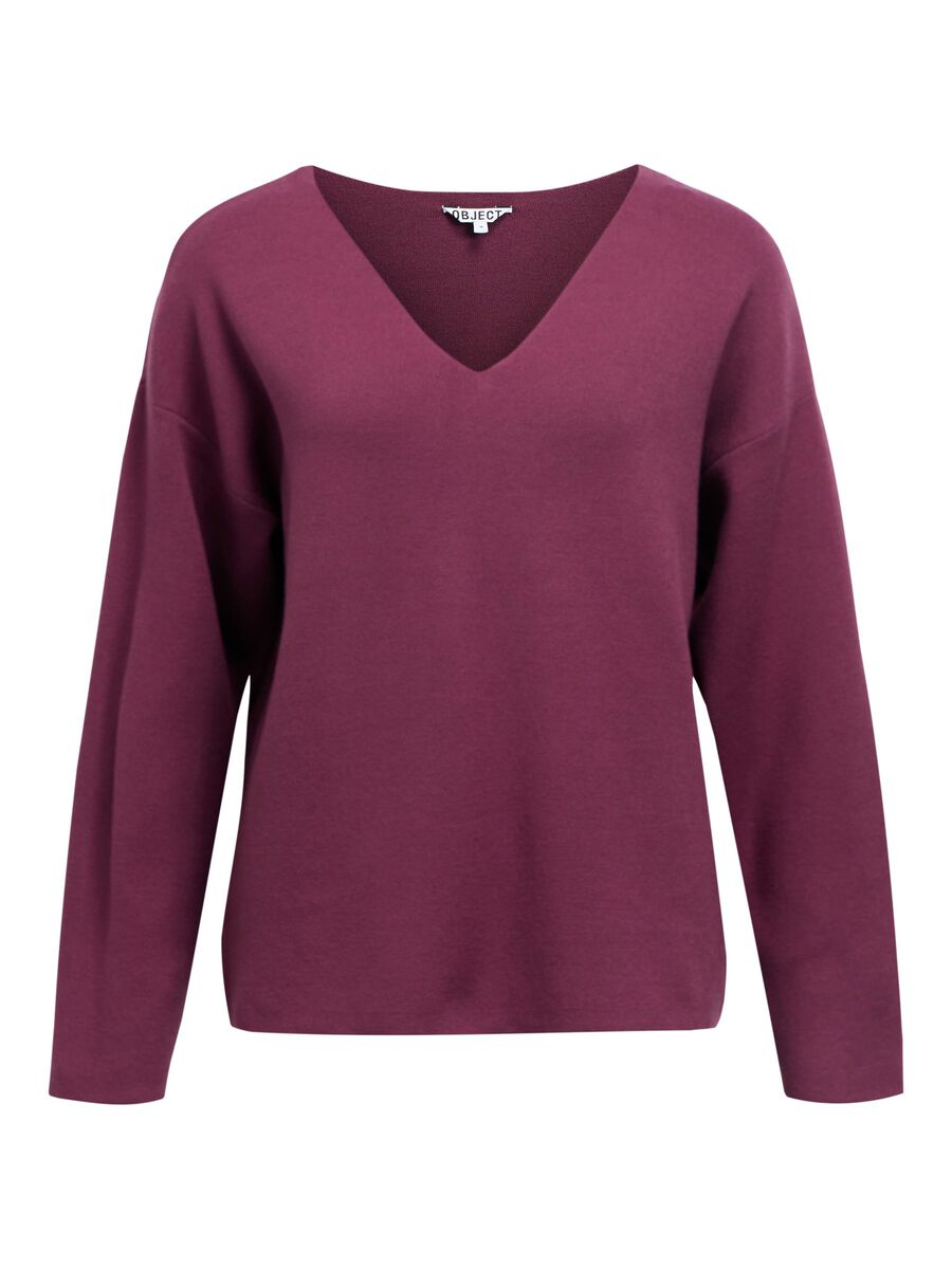 Carousel image - V-NECK KNITTED PULLOVER, Mauve Wine | 1
