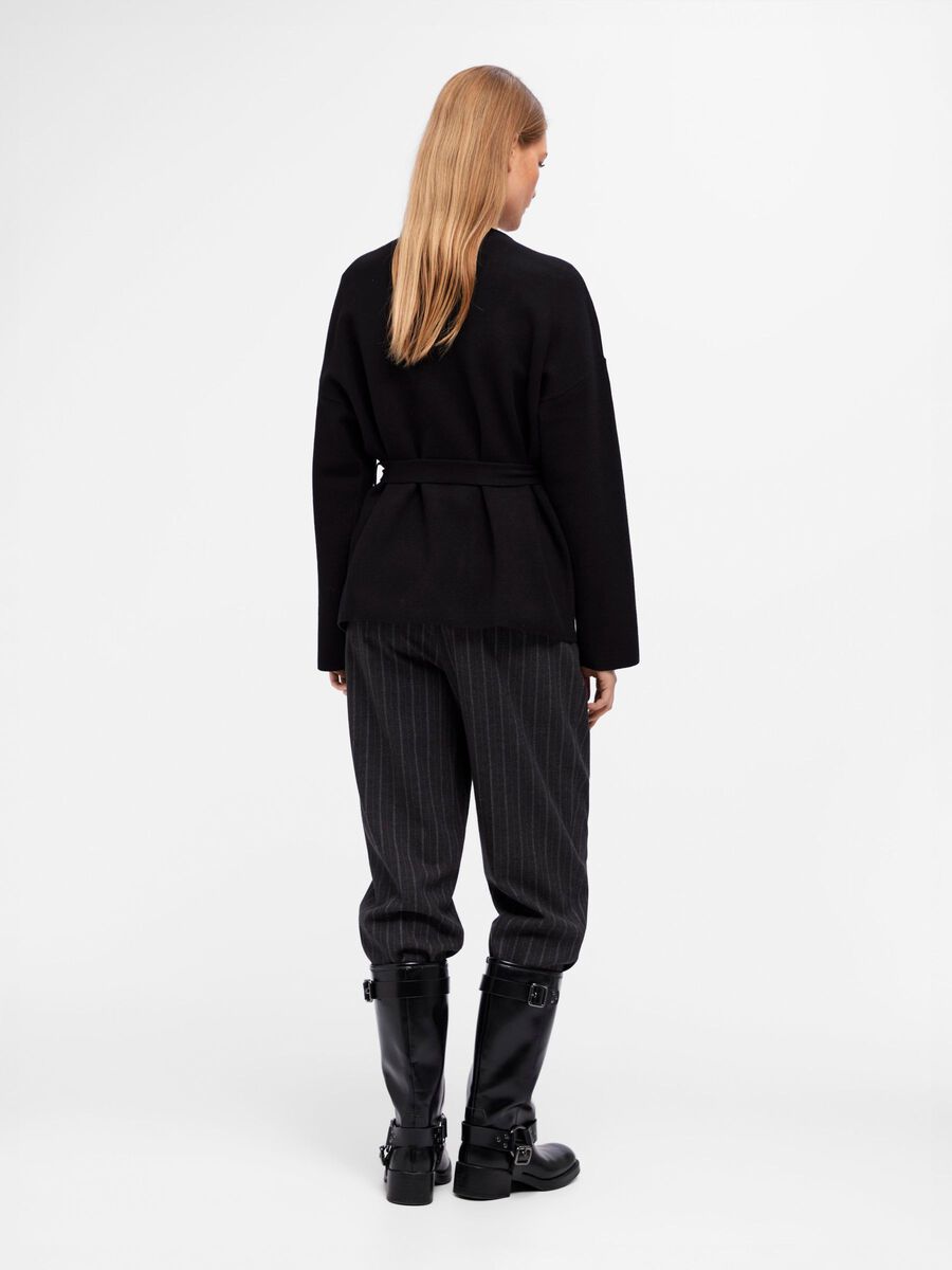 OBJECT KNITTED WRAP CARDIGAN, Black, highres - 23044093_Black_004.jpg