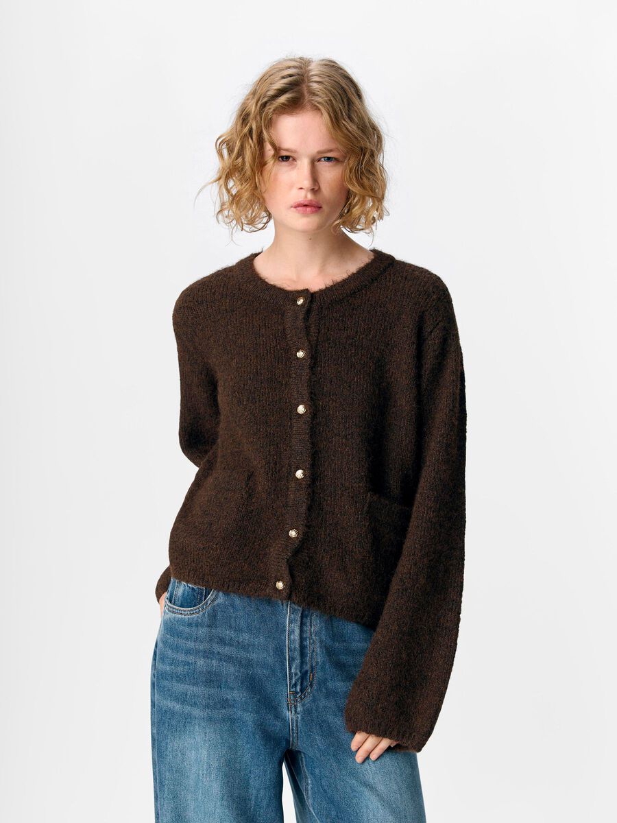 Carousel image - KNITTED CARDIGAN, Seal Brown | 2