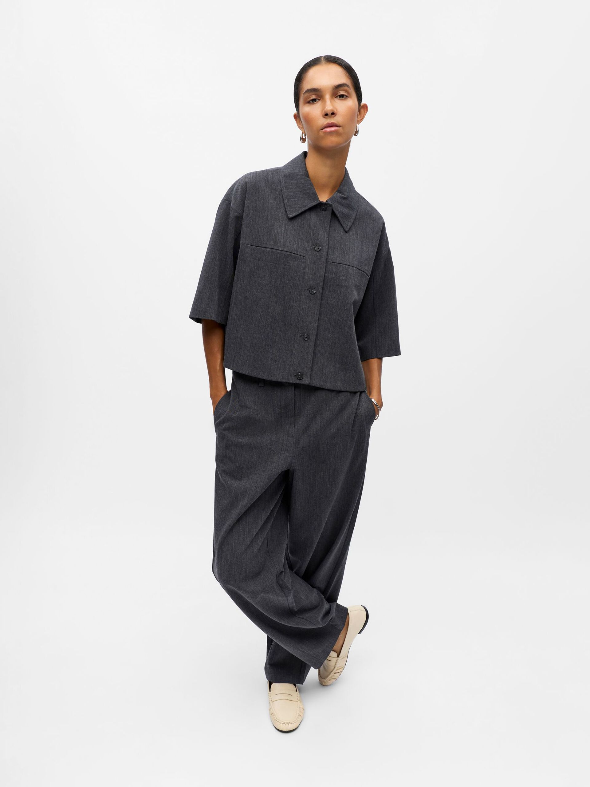 Carousel image - BARREL FIT TROUSERS, Dark Grey Melange | 5