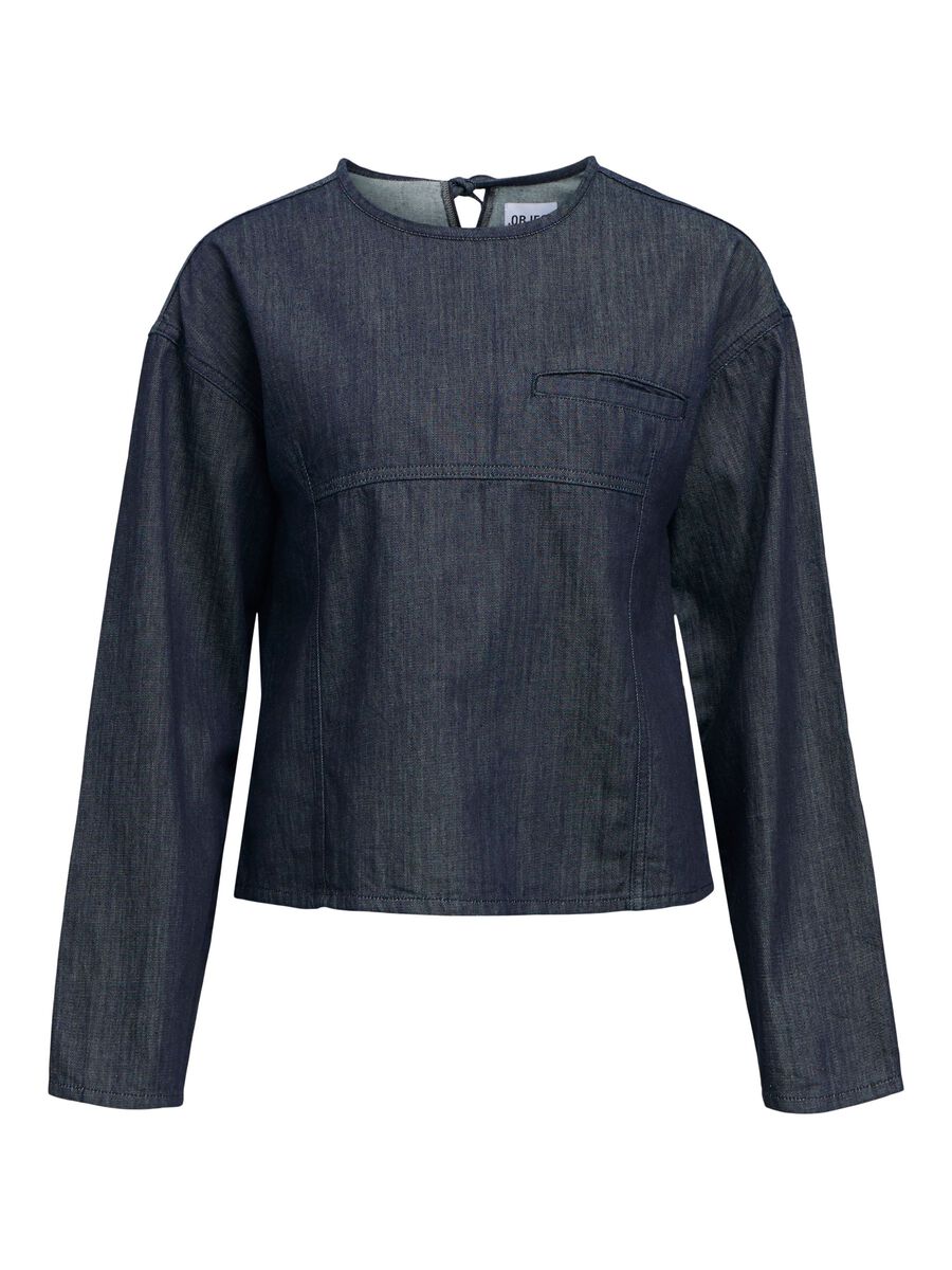 Product carousel image - DENIM POCKET DETAIL BLOUSE, Dark Blue Denim | 2