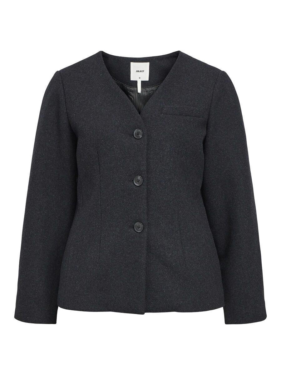 OBJECT V-NECK BLAZER, Dark Grey Melange, highres - 23045258_DarkGreyMelange_001.jpg