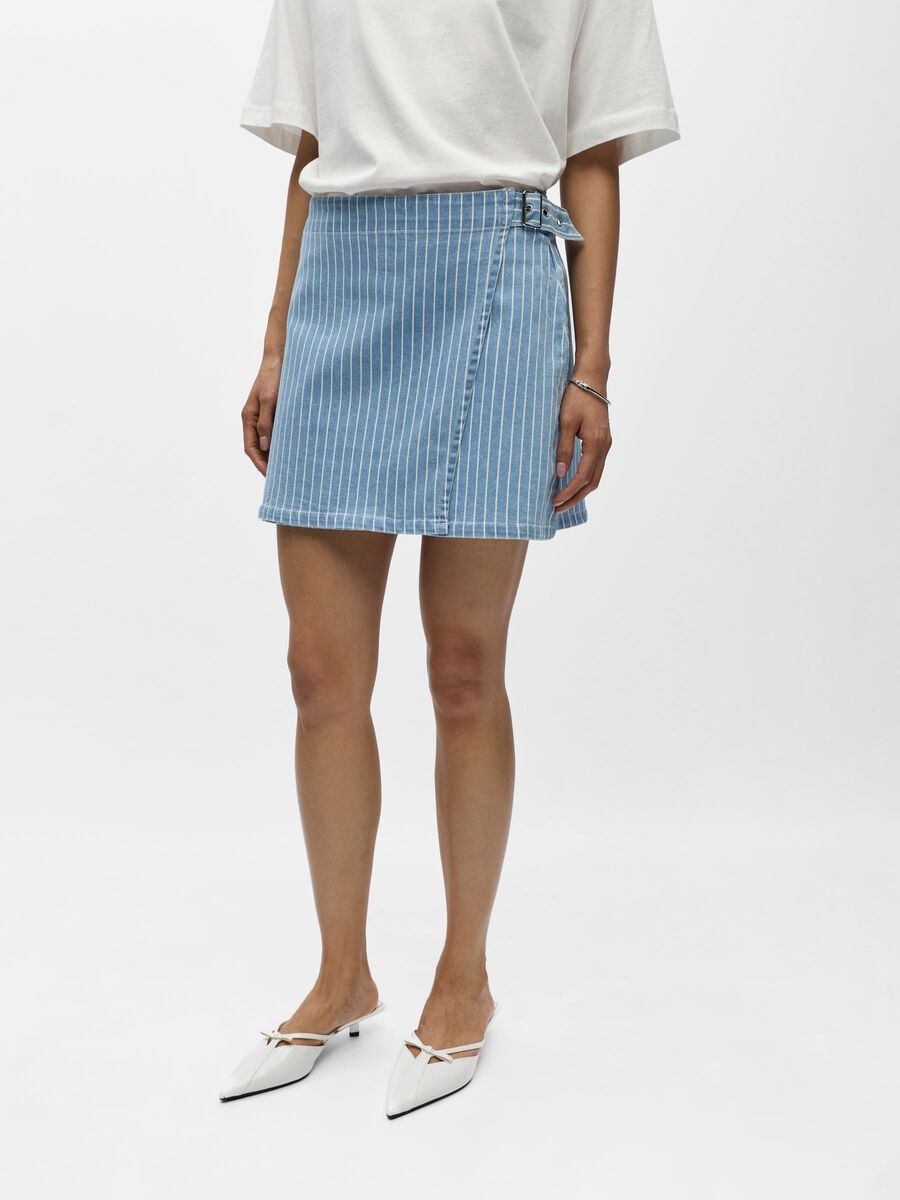 Product carousel image - DENIM WRAP MINI SKIRT, Light Blue Denim | 1