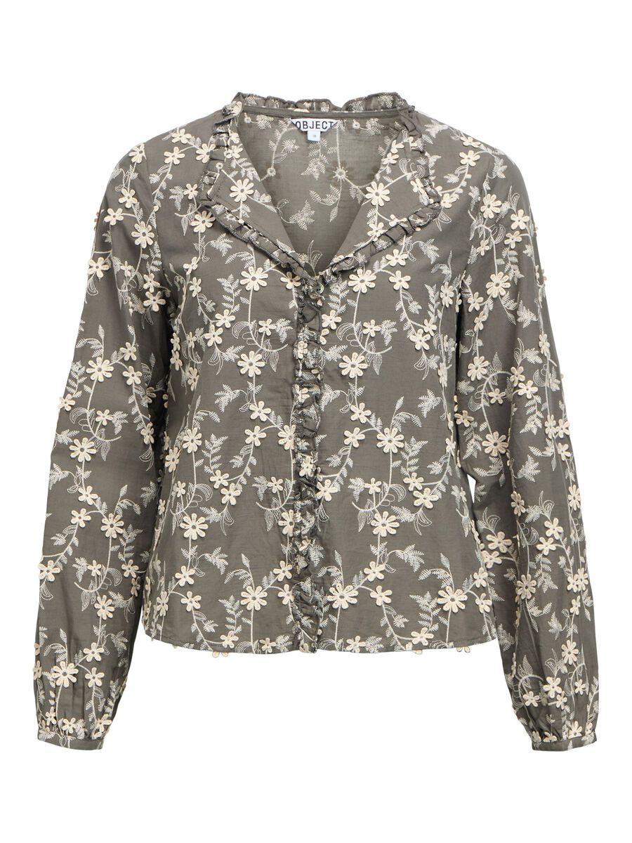 Carousel image - EMBROIDERED V-NECK BLOUSE, Gunmetal | 1