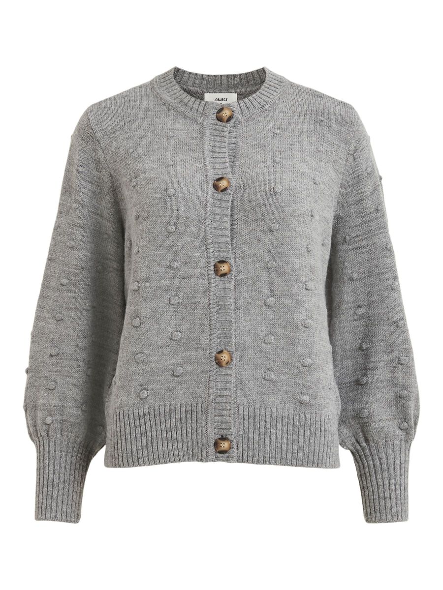 OBJECT BALLONÄRMEL STRICKJACKE, Medium Grey Melange, highres - 23033262_MediumGreyMelange_001.jpg