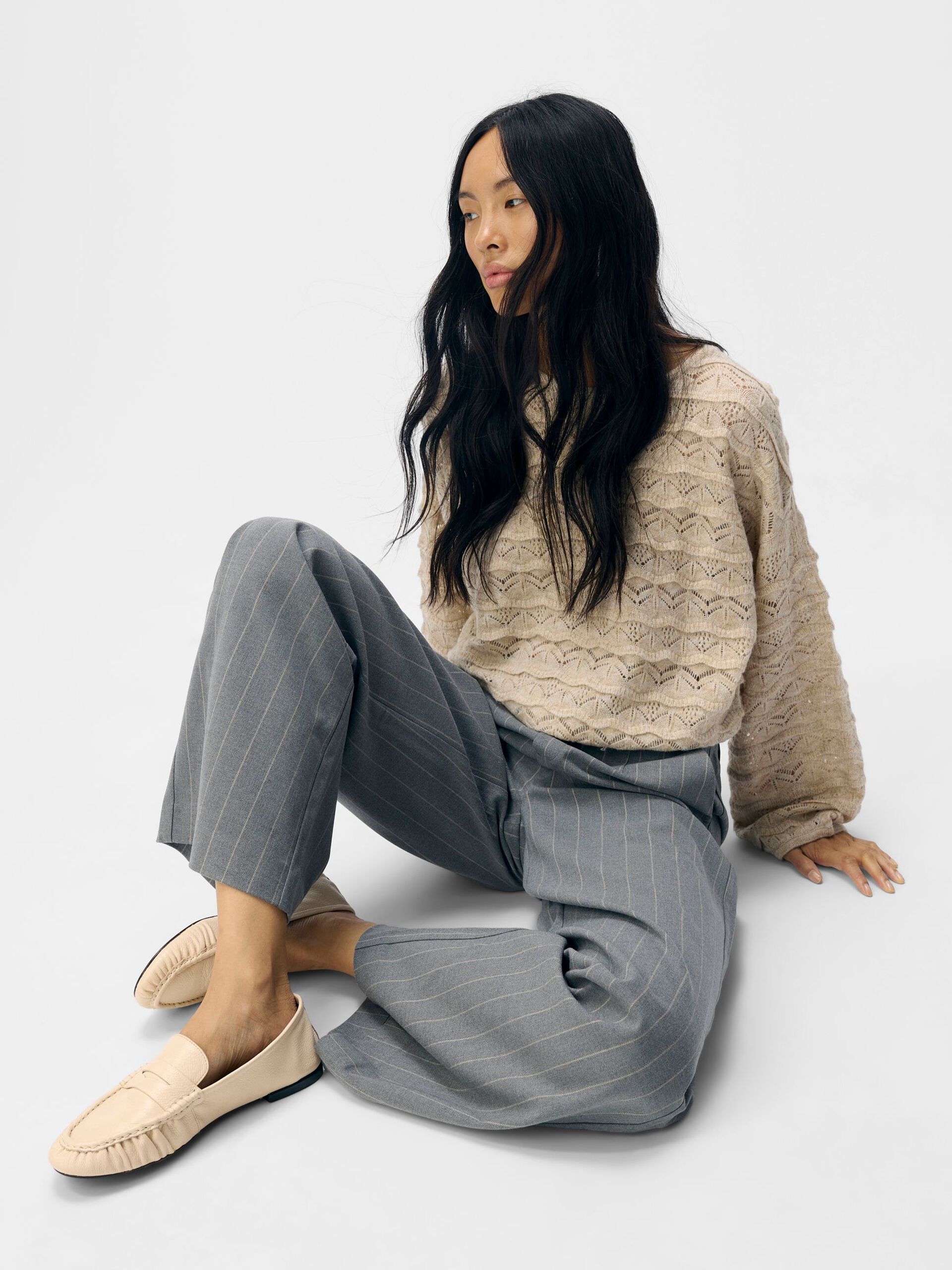 Carousel image - OBJLISA WIDE-LEG TROUSERS, Medium Grey Melange | 5