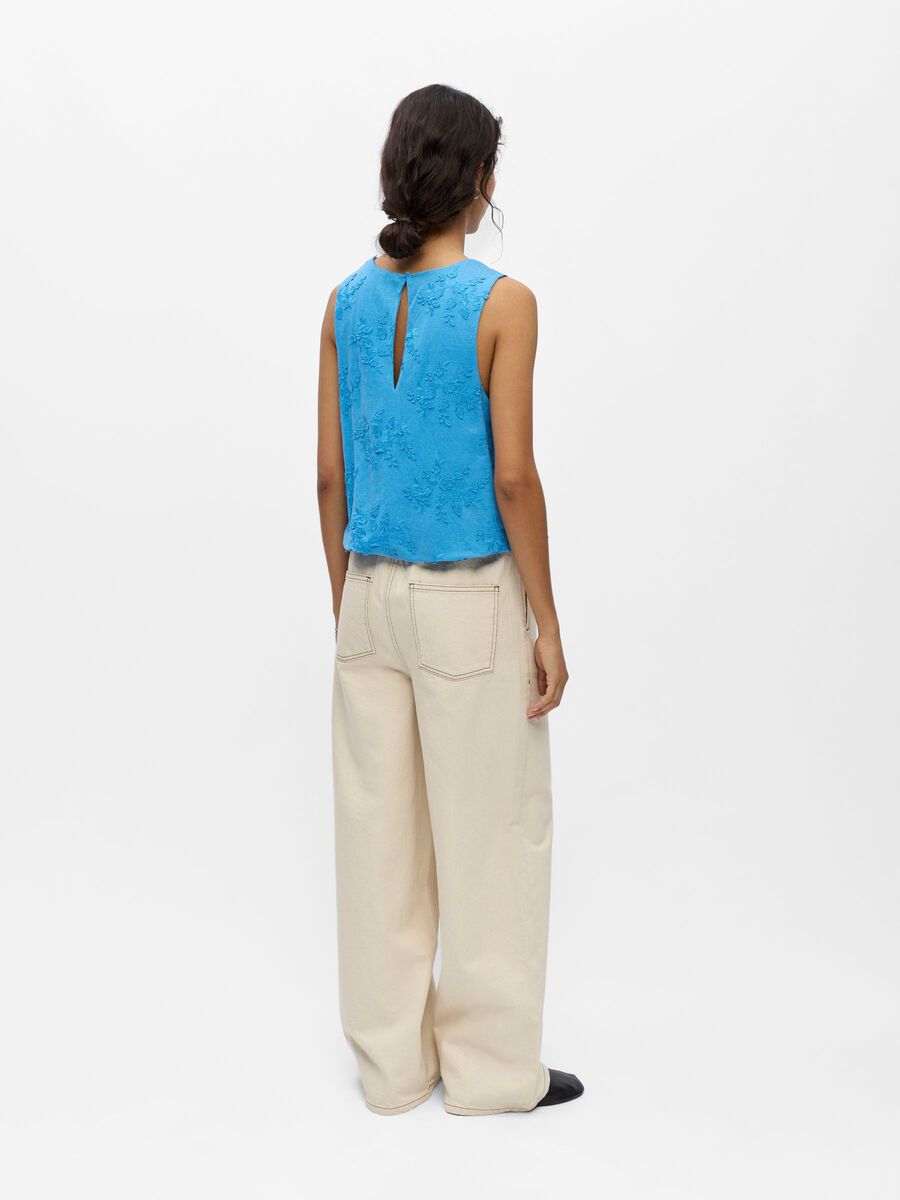Product carousel image - EMBROIDERED SLEEVELESS TOP, Azure Blue | 2