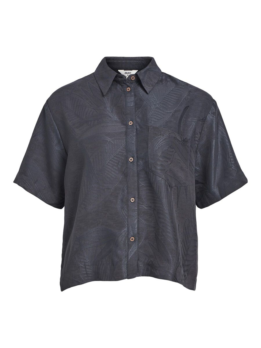 OBJECT TEXTURED SHORT SLEEVED SHIRT, Black, highres - 23044060_Black_001.jpg
