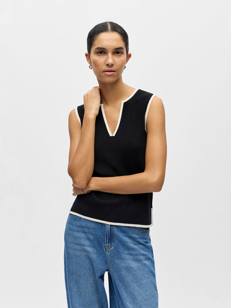 Product carousel image - SLEEVELESS KNITTED TOP, Black | 1