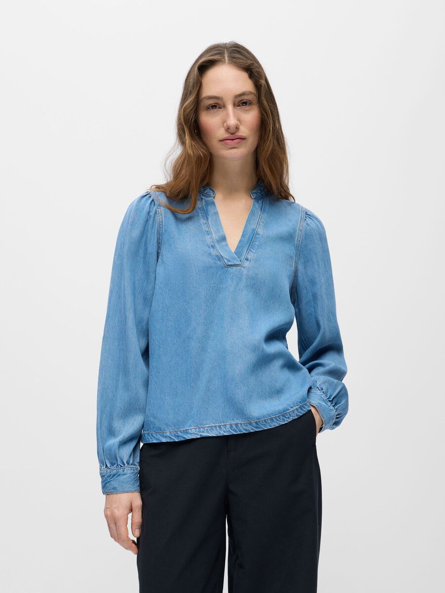 Product carousel image - V-NECK  DENIM SHIRT, Light Blue Denim | 1