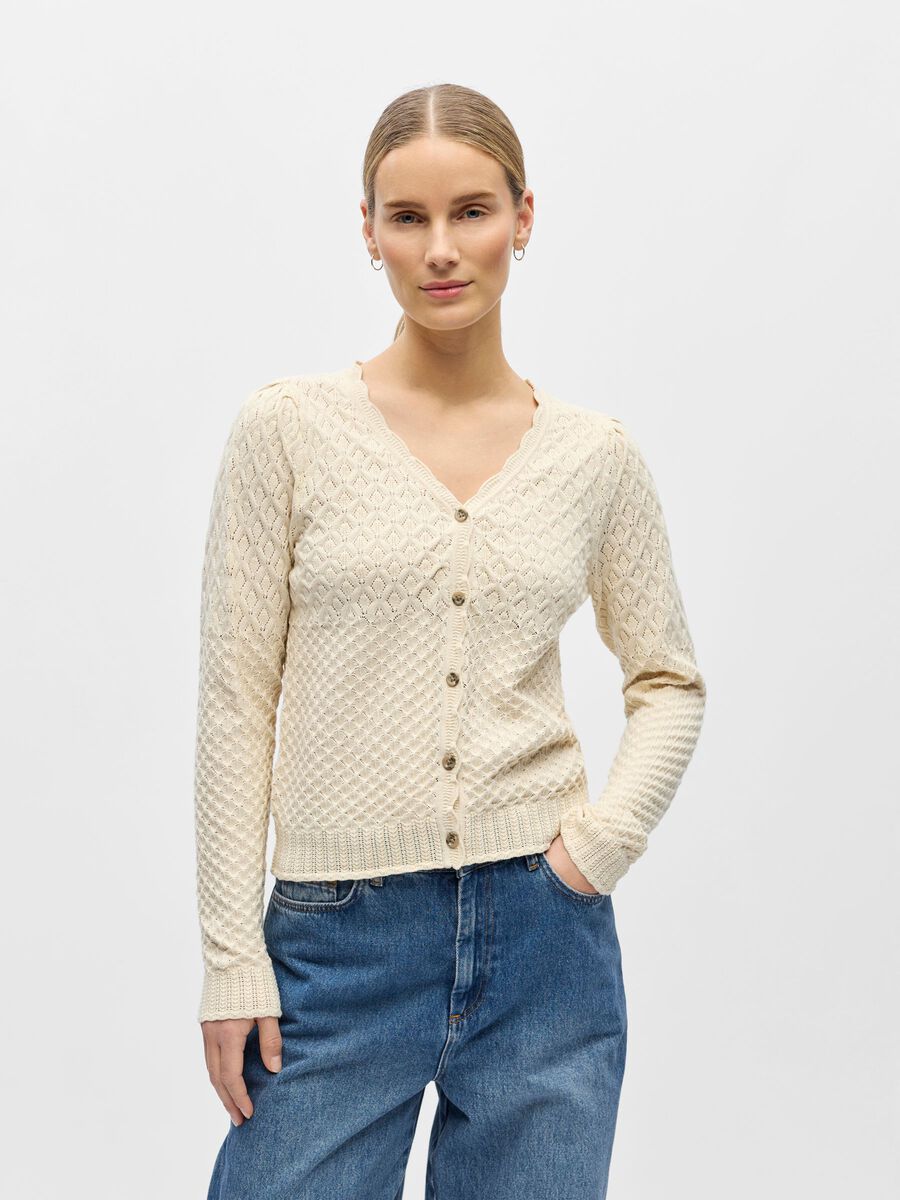 Product carousel image - V-NECK KNITTED CARDIGAN, Birch | 1