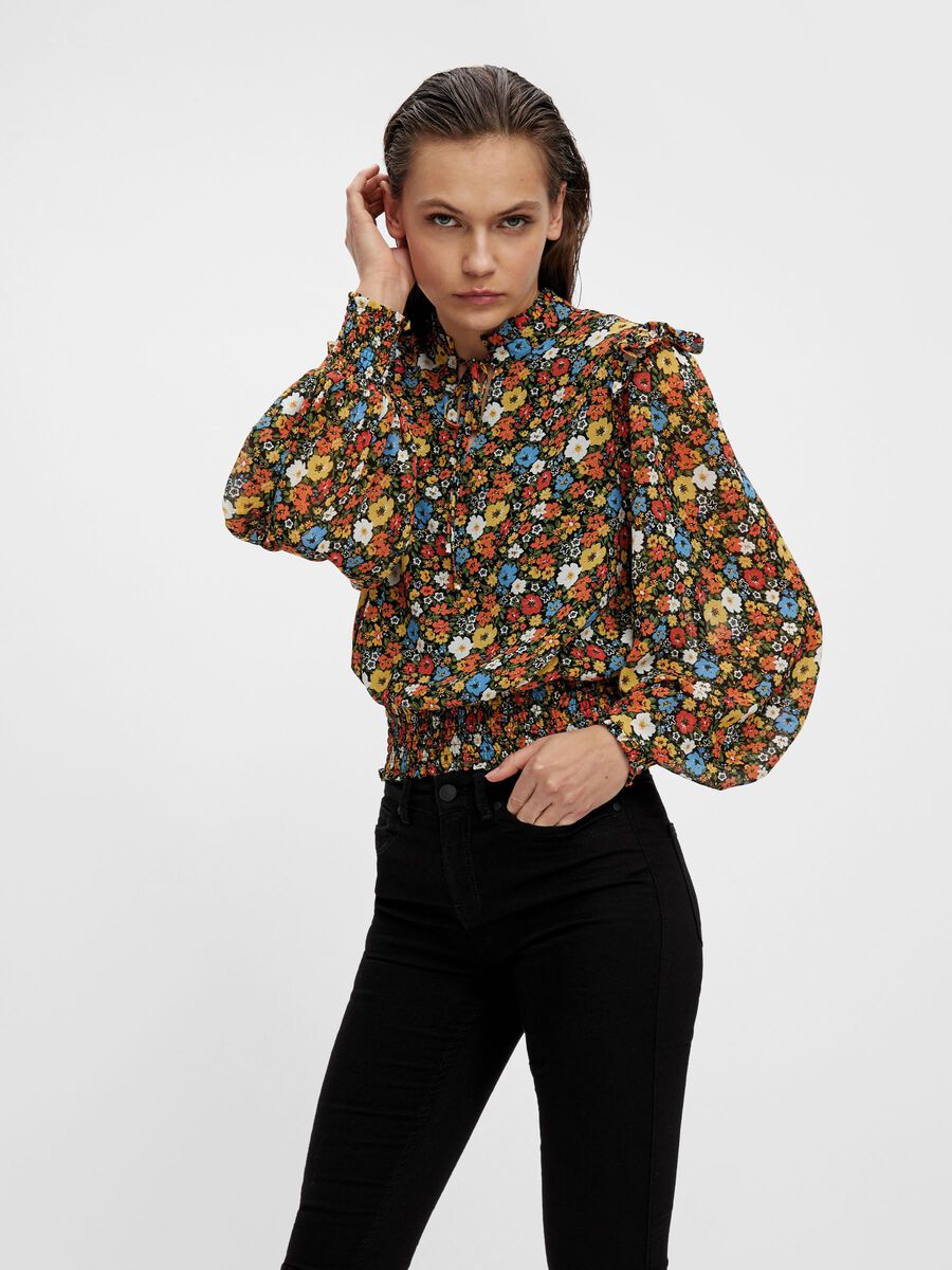 OBJECT FLORAL SMOCK TOP, Black, highres - 23036129_Black_873357_003.jpg