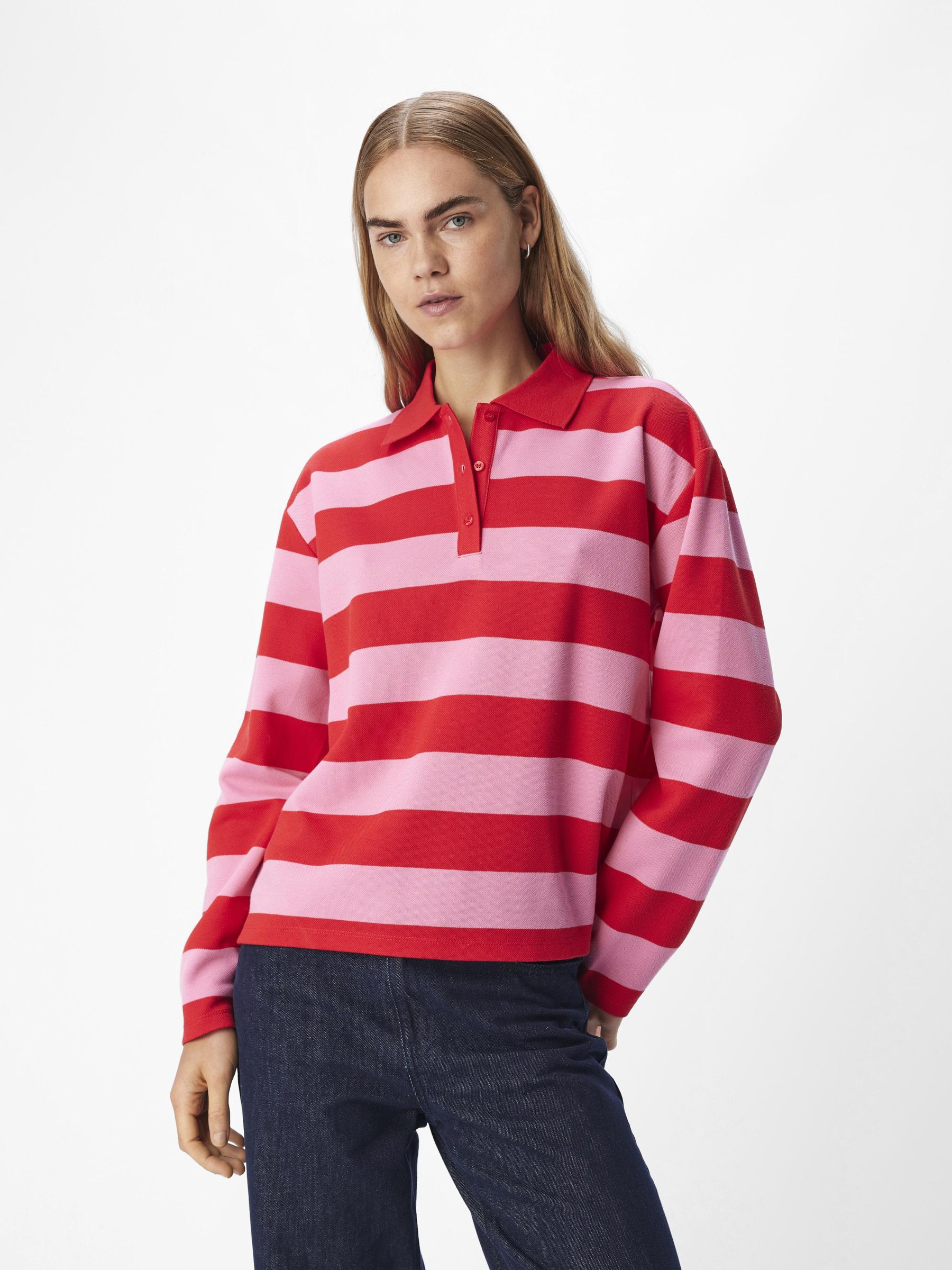 Red and white striped polo shirt cheap