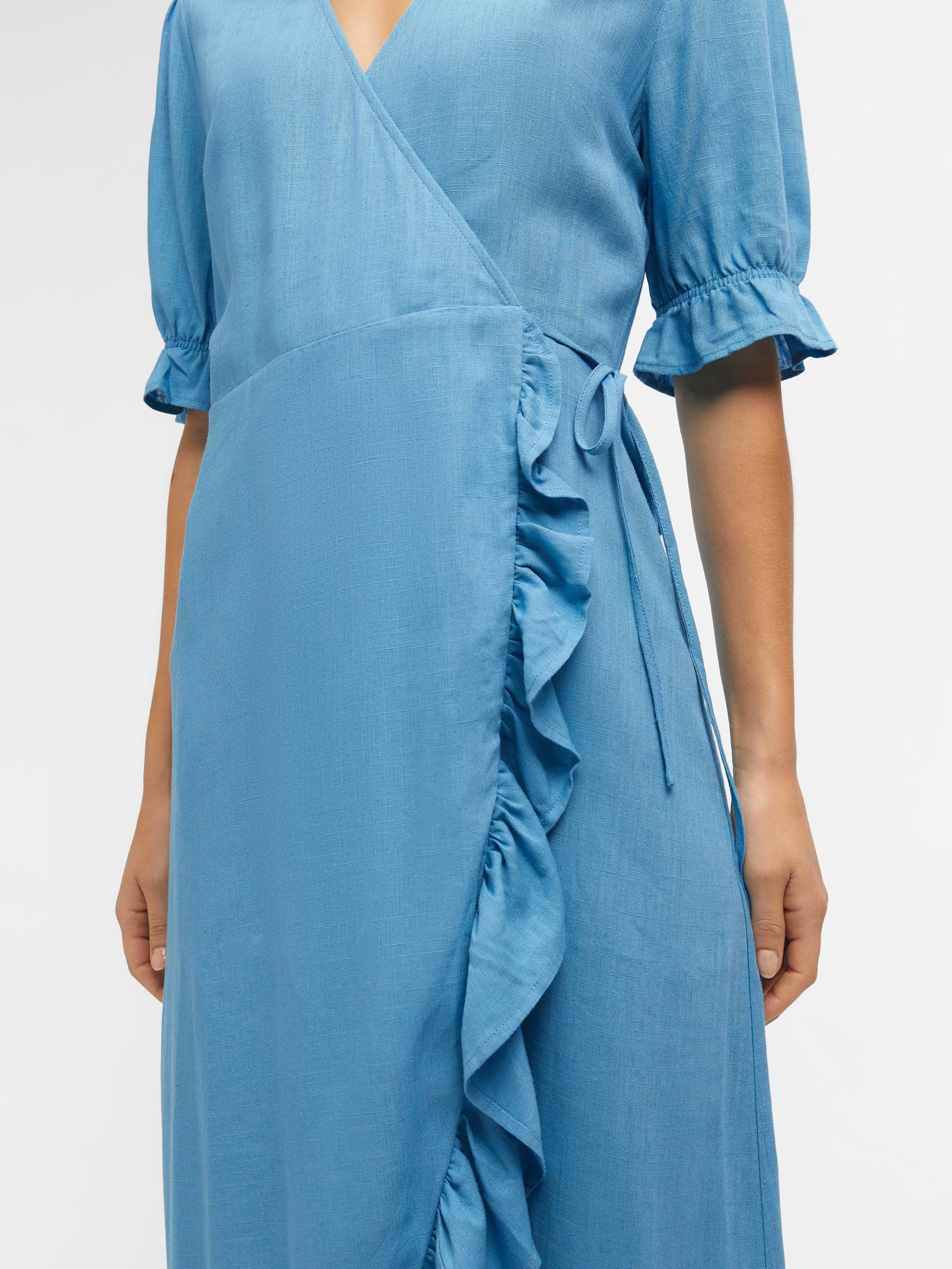 LINEN BLEND WRAP DRESS Blue .OBJECT CI UK