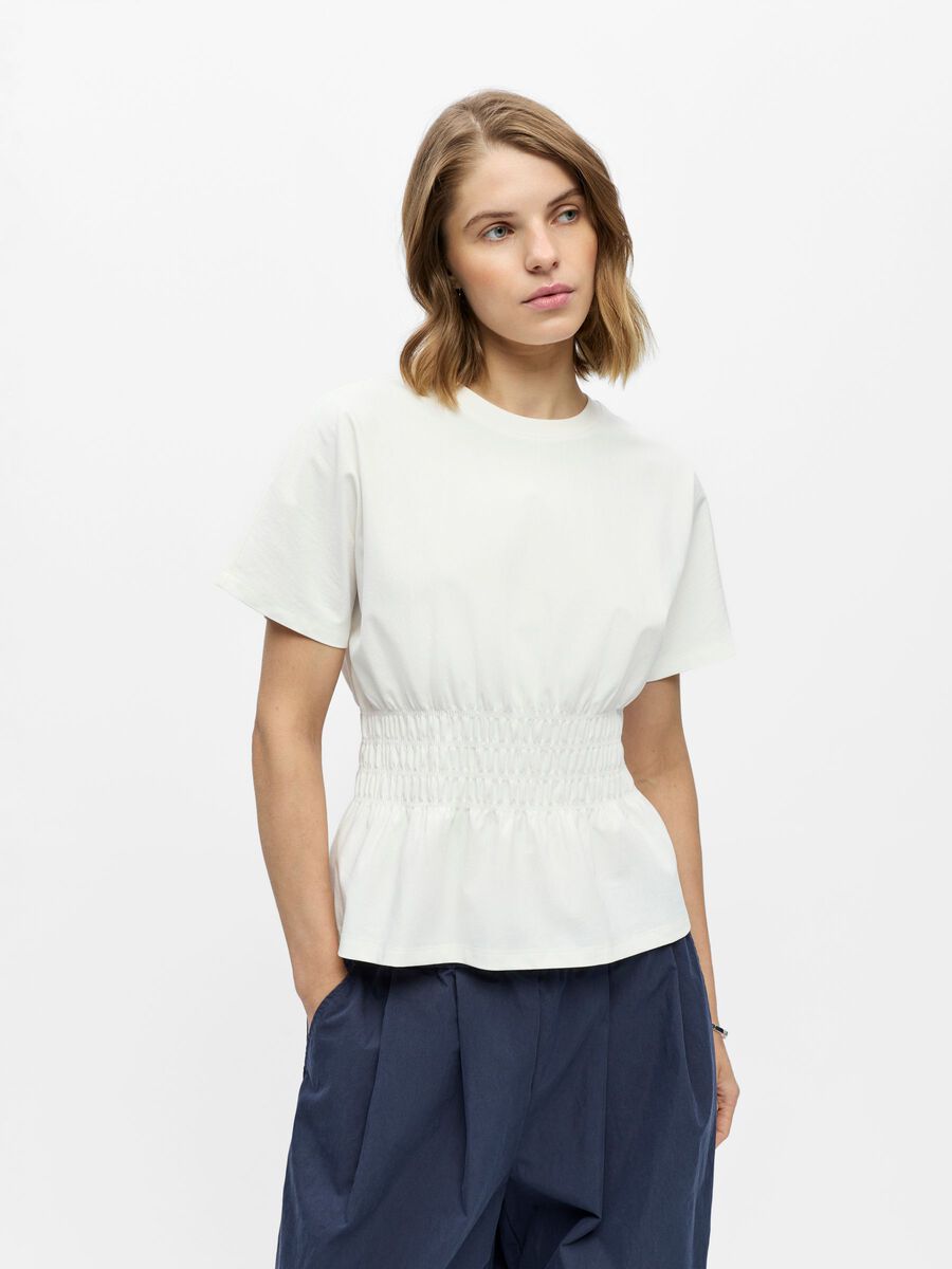 Product carousel image - SMOCKED PEPLUM TOP, Bright White | 1