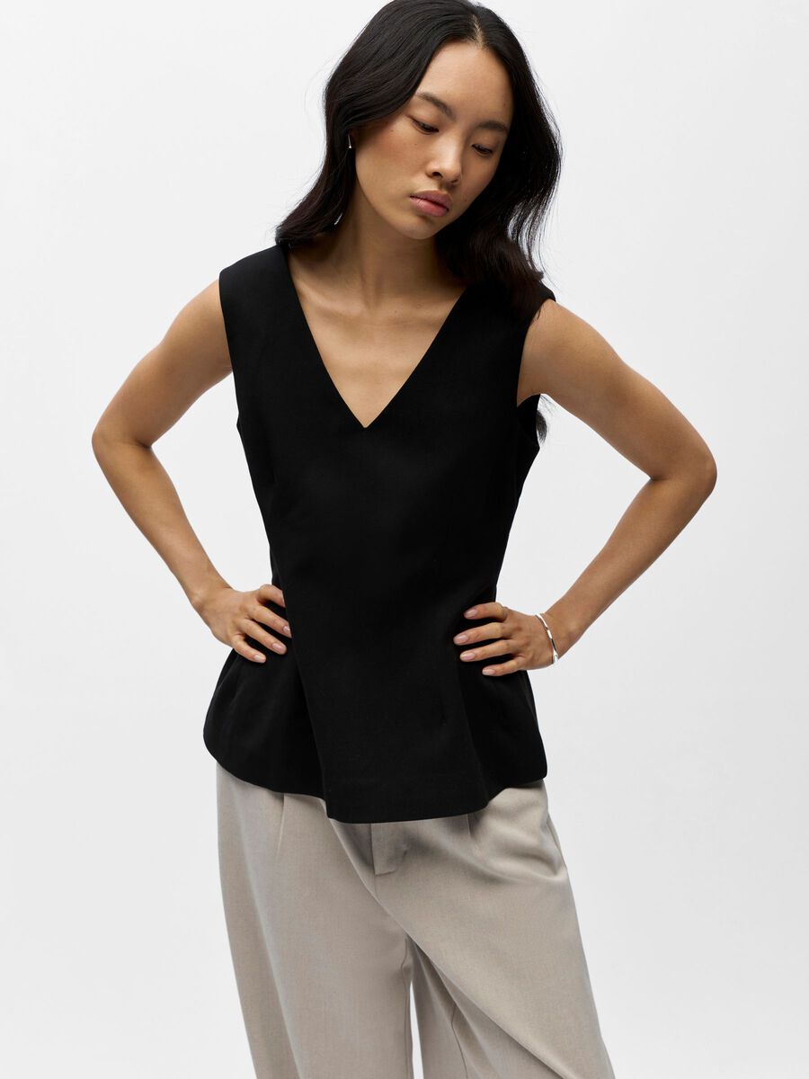 Carousel image - V-HALS PEPLUM TOP, Black | 6